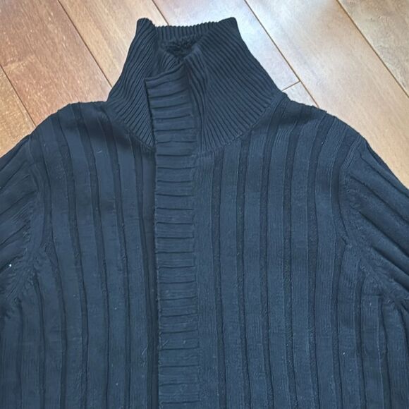 Structure Vintage Black High Neck Fleece Quilted lined Knit Cardigan size XXL - Picture 3 of 11